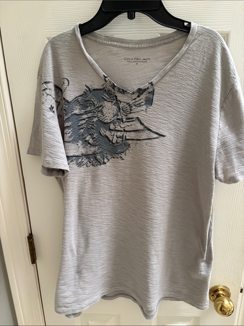 Calvin Klein Jeans Light Gray Short Sleeve V-Neck Tee with Graphic